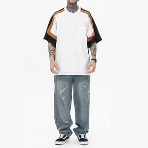 Benutzer definierte One-Stop-Streetwear Kurzarm-Baumwoll-T-Shirt für Männer All-Match Splicing Kontrast druck Casual Fit - Product Image 2