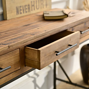 Muebles para el Hogar, Mesa Consola Rústica de Madera Maciza con Patas de Metal y 3 Cajones, Duradera para Sala de Estar, Entrada, Pasillo, Hotel, Apartamento - Product Image 6