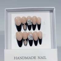 311-315 Faux ongles à presser en acrylique style français, forme stiletto, faits à la main, lot de 10 pièces avec kit de colle pour doigts