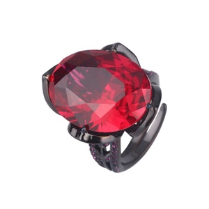 High End Jewelry Eco-friendly Copper <b>Black</b> Gold Plated Oval Cut 15*20MM Red Cubic Zirconia <b>Black</b> <b>Ring</b> for Statements - Product Image 1