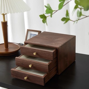 Caja de Joyería de Madera Maciza de Nogal Negro, Estilo Cajón, Organizador de Almacenamiento de Escritorio, Forma Rectangular A-88 - Product Image 2
