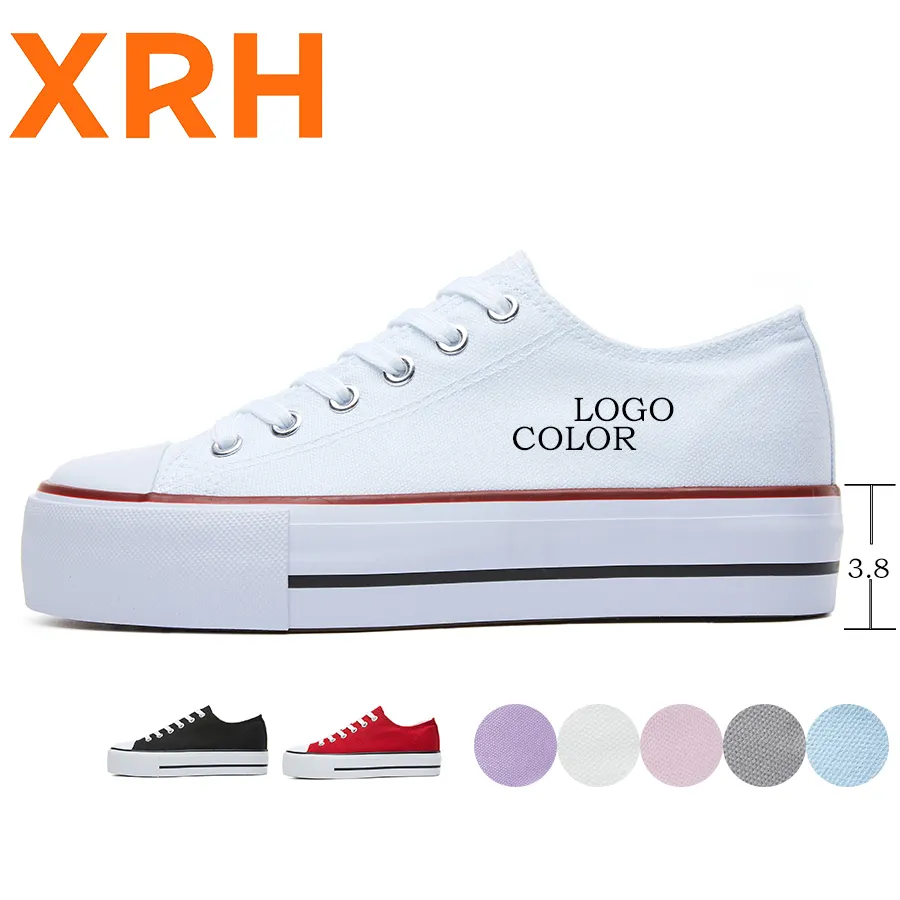 XRH Fashion Height Increasing 3.8CM Womens Blank Canvas Shoes Sneakers Casual Custom Logo Canvas Trendy Shoes For Unisex