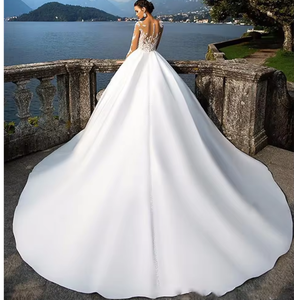 Robe de mariée NDB10031, jupe de mariée, manches longues, dentelle, <span class=keywords><strong>grande</strong></span> <span class=keywords><strong>taille</strong></span>, style français, satin, col en V - Product Image 2