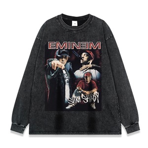 T-shirt da Uomo con Stampa Serie Hip Hop <span class=keywords><strong>Rap</strong></span>, Lavaggio Pesante Effetto Vintage, Manica Lunga, Vestibilità Ampia - Product Image 6