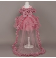 Robe mi-longue en dentelle pour filles avec traîne amovible, idéale pour l'été, les mariages, les anniversaires et les spectacles de piano