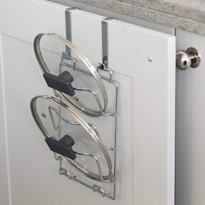 Sur Porte Cuisine Placard Organisateur <span class=keywords><strong>Mural</strong></span> Pot & Pan Couvercle Titulaire avec Chrome Rack pour <span class=keywords><strong>Casserole</strong></span> Stockage Métal Matériel - Product Image 1