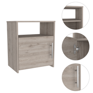 Mesita de Noche Nórdica Gris Claro con un Estante, Armario de Una Puerta, Unidad de Almacenamiento con Tirador Metálico, Mesa Auxiliar para Dormitorio - Product Image 3