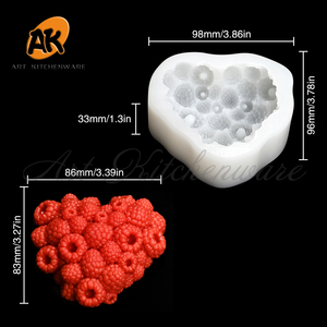 Moule en silicone 3D en forme de cœur de framboise AK pour bougies en résine, moule à gâteau mousse, décoration de gâteaux, moule à chocolat, béton, décorations DIY, époxy, bonbons - Product Image 4