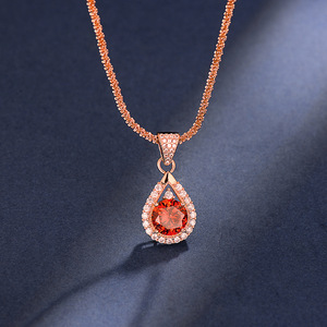 Nouvel ensemble de bijoux en or champagne avec zircon <span class=keywords><strong>rouge</strong></span> <span class=keywords><strong>grenat</strong></span> de 3 carats, pendentif en pierres précieuses, collier et bague de luxe léger haut de gamme pour femme - Product Image 4