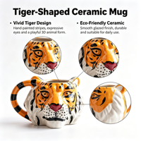 Tasse en céramique 3D en forme de tête de tigre, peinte à la main, tasse à café créative en forme d'animal, tasse à lait et à eau, décoration originale pour la maison, cadeau
