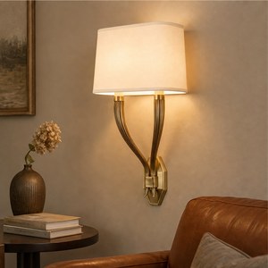 Custom Handmade Modern Luxury Brass Fabric Shade Wall <b>Sconce</b> 2-<b>Light</b> for Bedroom Living Room Hallway Staircase Villa OEM ODM - Product Image 4