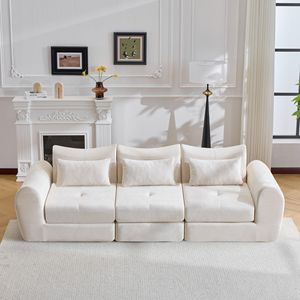 Ensemble de canapés modulaires carrés en chenille, canapé-lit convertible, canapé sectionnel rembourré pour appartements et salons d'hôtels - Product Image 3