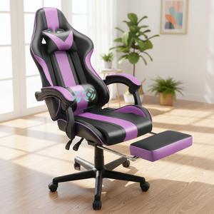 Fauteuil pivotant ergonomique moderne en cuir PU avec accoudoirs articulés, design européen, double massage et refroidissement, pour la maison (vente en gros) - Product Image 1