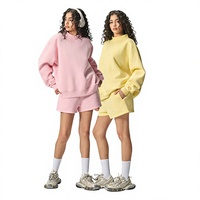Ensemble sweat-shirt et short en molleton style dopamine, col montant, coupe oversize, 350 GSM, épais, streetwear, pour femme