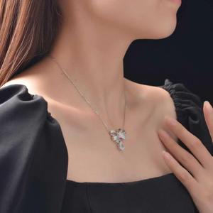 Pendant Necklace Set with Butterfly Shape Palladium & Synthetic Cubic Zirconia Women's Europe & America Style Daily Wear - Product Image 2