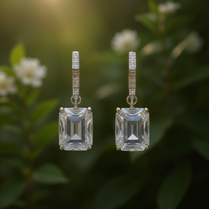 E1546 Orecchini Pendenti in Cristallo Verde, Argento 925 con Montatura a Griffe, Gioielli Classici da Sposa per Donna - Product Image 2