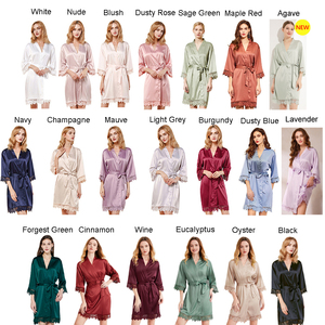 Bata de dama de honor de satén con encaje, estilo kimono chino, térmica, hasta la rodilla, talla grande para mujer - Product Image 5