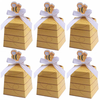 Boîte d'emballage de bonbons au chocolat hexagone jaune dessin animé abeille pour décoration de fête prénatale coffrets cadeaux d'anniversaire pour enfants