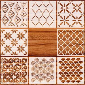 Décoration <span class=keywords><strong>de</strong></span> la maison en DIY, grand pack <span class=keywords><strong>de</strong></span> 8 pochoirs géométriques en plastique réutilisables <span class=keywords><strong>de</strong></span> 12 pouces pour l'artisanat, motifs géométriques exquis pour les murs - Product Image 2