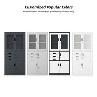 Coffre à tiroirs sur le dessus Bleu Blanc Serrure Meuble de rangement Maison Bureau Porte en verre Classeur en acier avec boîte de sécurité Métal