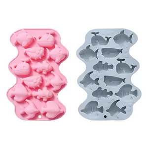 12 cavidades em 6 formatos diferentes de peixes marinhos, moldes de silicone para bolos de chocolate, bolos de pudim, moldes para bolos de gelo Ocean World, sem BPA