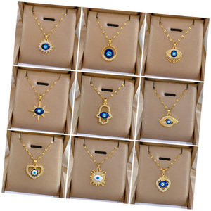 Di lusso in acciaio inox 18k placcato oro zircone cuore malocchio ciondolo a goccia da donna lucido Cz collana di palma gioielli per regalo - Product Image 1