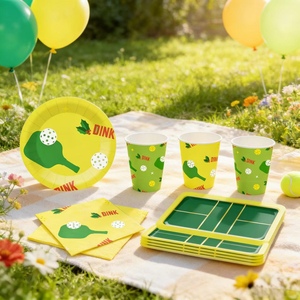 DAMAI Sport Themed Kids Birthday Party Supplies Pickleball Element <b>Disposable</b> Party <b>Tableware</b> Set Paper Napkins Cups Plates 11.5 - Product Image 2