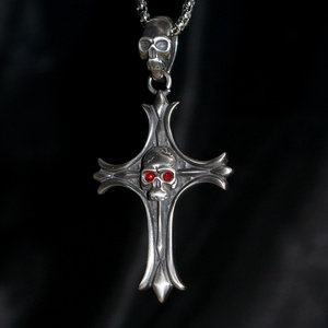 สร้อยคอจี้รูปหัวกะโหลกสไตล์วินเทจกันน้ำสำหรับผู้ชาย สไตล์พังก์ สีดำ สแตนเลสสตีล โกธิค ไวกิ้ง สไตล์มอเตอร์ไซค์ ประดับเพชรซิร์คอน รับรองโดย NGDTC - Product Image 2