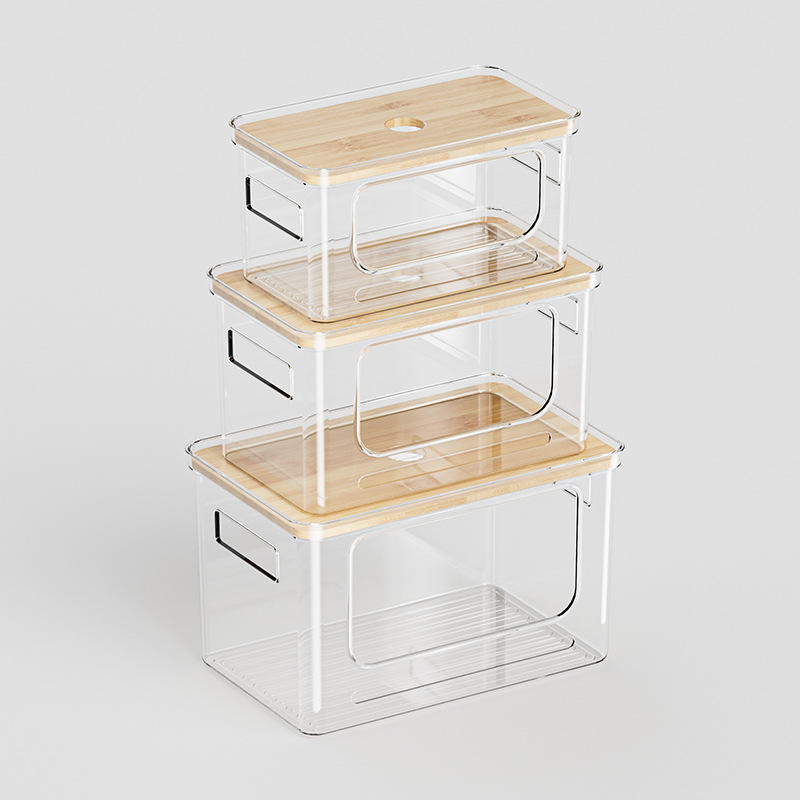 Ensemble transparent de trois pièces avec couvercle (grand, moyen et petit)