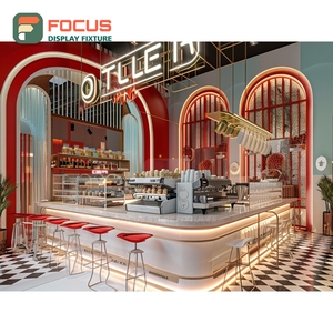 Vitrine à café autoportante en bois stratifié avec espace de présentation pour couvercles de tasses - Product Image 6