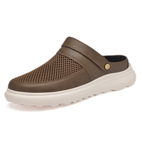 Sandales pour hommes en cuir véritable à bout fermé et ajouré, à enfiler, pour l'été et la plage, avec semelles en caoutchouc souples et respirantes, grandes tailles