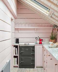 Mobili da Cucina Vermonhouzz in Stile Country Inglese su Misura con <span class=keywords><strong>Travi</strong></span> in Legno Bianco <span class=keywords><strong>a</strong></span> <span class=keywords><strong>Vista</strong></span> e Sgabelli da Bar in Pelle per Hotel - Product Image 4