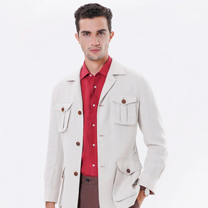 Abito da <span class=keywords><strong>uomo</strong></span> Bosha 2023 serie Casual di alta qualità abito da caccia in lino <span class=keywords><strong>Beige</strong></span> cappotti personalizzati con colletto rovesciato tinto ODM - Product Image 4