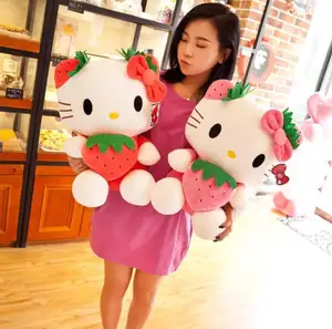 XUX Floppy Cute Cat With Strawberry Plush Toy Kawaii PP Cotton Stuffed Plush Boutique Doll Festival Gift 22cm