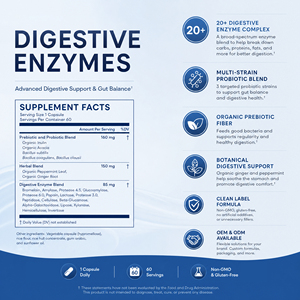 Enzimas Digestivas de Marca Privada OEM con Prebióticos + Probióticos en Cápsulas, Fórmula 3 en 1 para el Bienestar Intestinal, Apoyo al Intestino y a la Digestión - Product Image 2