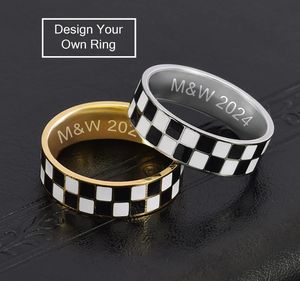 新设计批发不锈钢戒指黑白镶嵌戒指情侣定制戒指 - Product Image 5