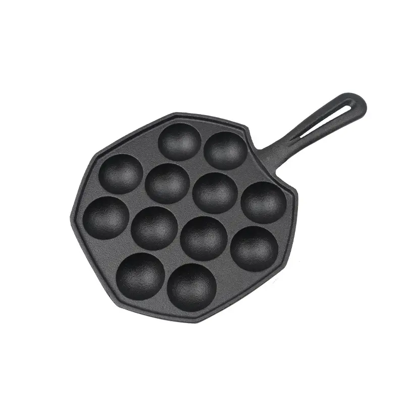 Piastra di cottura quadrata antiaderente a 12 fori per impieghi gravosi Octopus Ball Maker padella in ghisa Poffertjes Takoyaki Pan