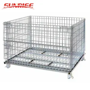 Heavy Duty Stacking Steel Storage Warehouse Rigid Mesh Cages Foldable Cage Pallet Metal Box Wire Container