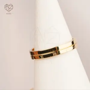 AIZL时尚简约全光泽钛钢戒指饰品女18k镀金不锈钢戒指