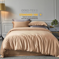 Draps ajustés en Satin de soie couleur champagne, ensemble de literie de luxe, housse de couette 19mm, 4 pièces