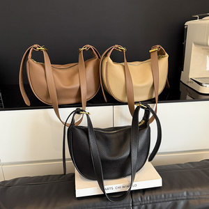 Minimalist Lychee Leather Half-moon Hobo Bag for Women Elegant Adjustable <strong>Strap</strong> <strong>Shoulder</strong> Purse Fashion Lady DailyCommuteWork Bag - Product Image 1