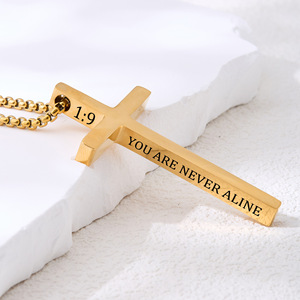 Collar con Cruz <span class=keywords><strong>de</strong></span> Acero Inoxidable Pulido, Grabado Personalizado, Estilo Deportivo Unisex, Cadena <span class=keywords><strong>de</strong></span> Eslabones, <span class=keywords><strong>Dios</strong></span> te Bendiga - Product Image 2