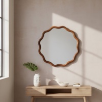 Miroir décoratif rond ondulé en bois massif de 30 pouces, couleur noyer noir, pour chambre à coucher, salle de bain, salon, entrée