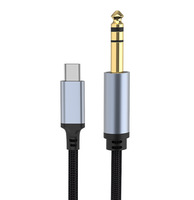 Kabel Audio Stereo USB C ke 6.35mm 1/4 Inch untuk Amplifier Gitar Mixer, Logo Laser Pesanan Kecil, Panjang Dapat Disesuaikan