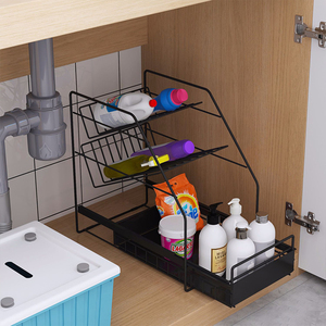 Estante de almacenamiento para fregadero doméstico, estante de 3 niveles para cajón extraíble, estantes de pie, botella de condimento, estante de almacenamiento para bebidas y aperitivos - Product Image 3