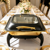 Chauffe-Plat Carré de Luxe Oulu en Acier Inoxydable Noir et Or, Durable, 6L, pour Buffet, Équipement de Restauration pour Hôtels