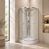 Cabine de douche quadrant avec base en acrylique, cadre chromé poli, éclairage LED à commande informatique, jets de massage corporel, 800x800x2150, hôtel