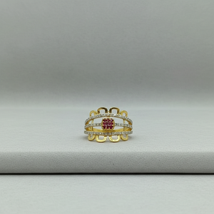 Elegant 22K Gold <b>Ring</b> with Red Stone Cluster and Diamond Accents Designer <b>Statement</b> <b>Ring</b> for Women - Product Image 3