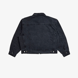 جاكيت دينيم بومبر رجالي مصمم خصيصًا، ثقيل الوزن وفضفاض، مطرز، بتصميم ممزق، مبطن بالشيربا، قصير وواسع، كاجوال للشتاء - Product Image 2