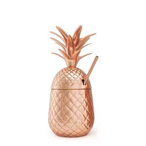 ステンレス製パイナップル型ドリンクウェア銅製マグカップタンブラーゴールドメタルカクテルグラスカップ（ストロー付き） - Product Image 2